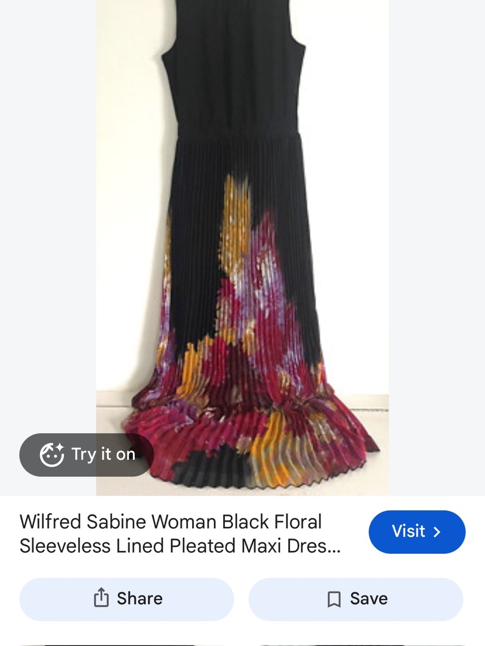 Wilfred Black Sleeveless Maxi Dress with Pink & Mustard Floral Pleats